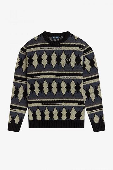 Dzianina Fred Perry Chunky Jacquard Jumper Męskie Białe | PL 1285TCEV